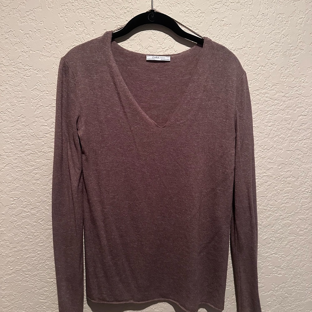 Zara V-Neck Long Sleeve Blouse in Taupe